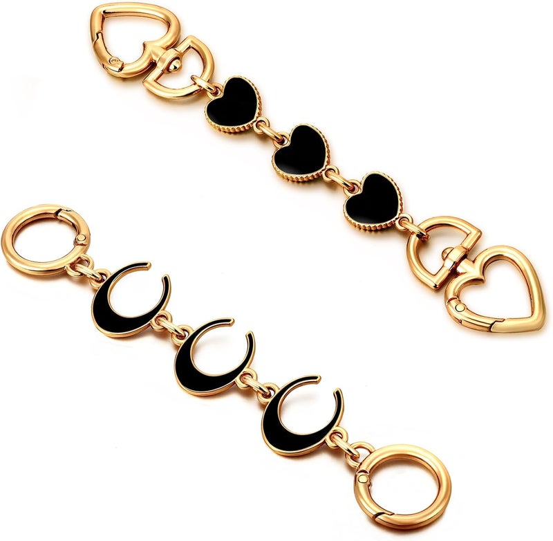 Tmtains 2Pcs Bag Extender Chain Heart Moon Purse Strap Extenders for Handbags Purse Extender Chain Gold Chain Purse Strap Replacement Black Purse Accessories Bag Charms for Handbags Purse Christmas Gifts - Image 1